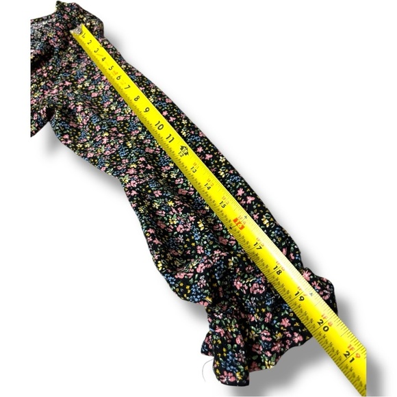 Paper Crane Black with Vibrant Pink and Yellow Floral Long Sleeve Wrap Blouse - Picture 9 of 16